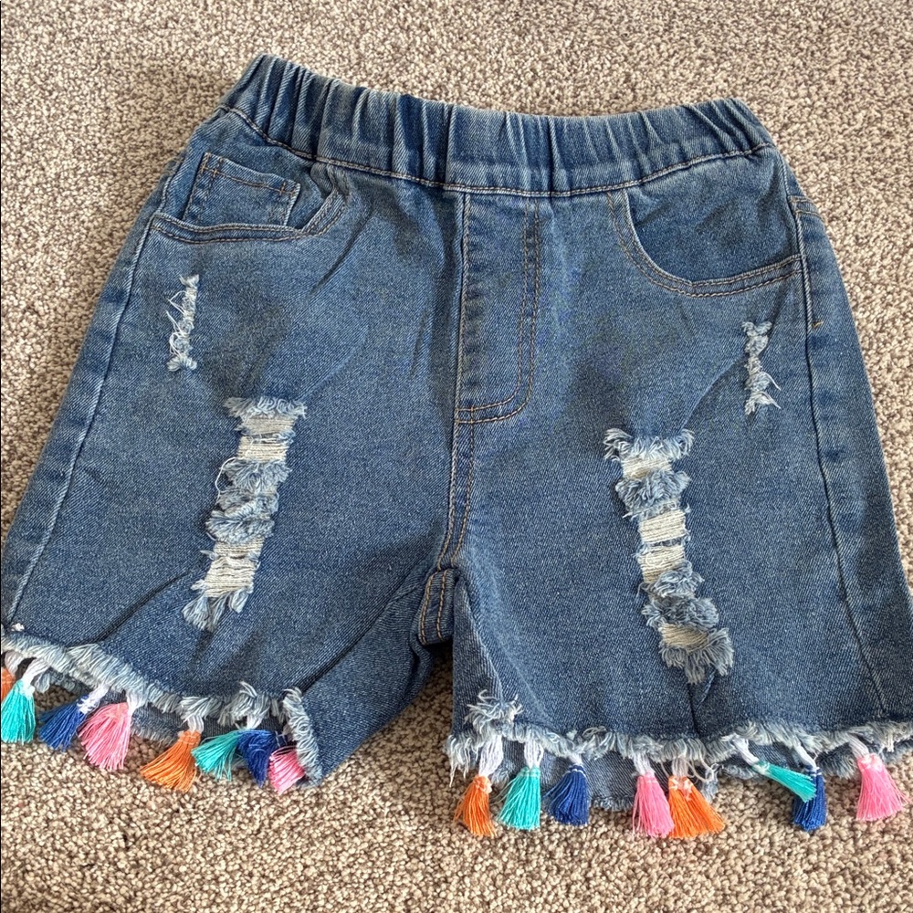 Kids Denim Shorts with Colorful Tassels